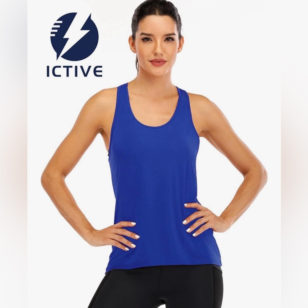 Fihapyli Ictive Women Cross Backless Workout Racerback Open Back Blue Tank Top S